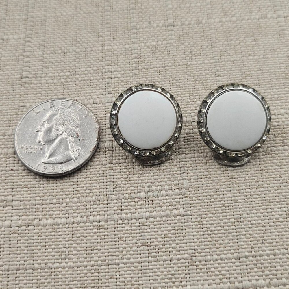 Vintage Stud Earrings Clip On Fashion Jewelry Round White/Silver Earrings Unbra - Picture 5 of 11